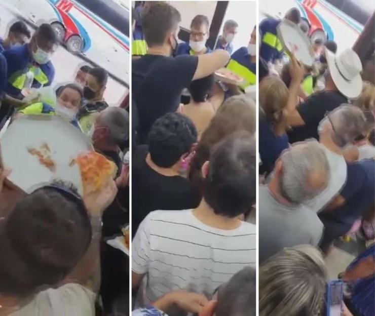 Vídeos mostram confusão por pedaço de pizza em sala de embarque de passageiros de cruzeiro — Foto: Reprodução
