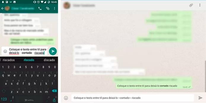 WhatsApp tem formatação com texto riscado no aplicativo e na Web (Foto: Reprodução/Elson de Souza)