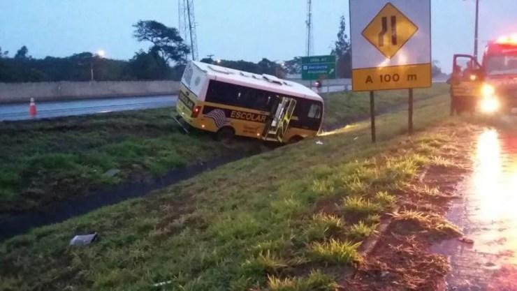 Micro-ônibus cai em canteiro central de rodovia em Araçatuba (Foto: Arquivo Pessoal)