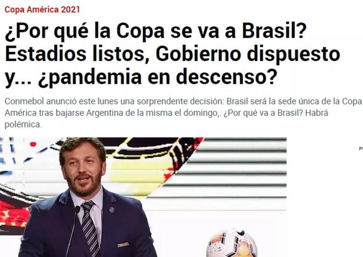 Marca, da Espanha, questiona Copa América no Brasil — Foto: Reprodução