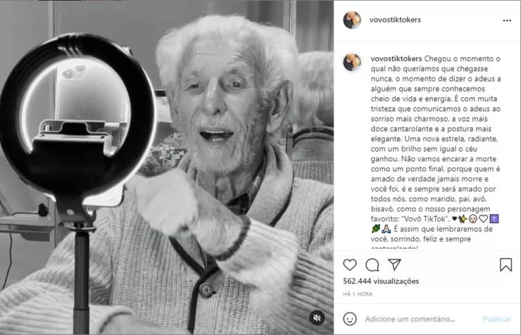 Conta oficial do casal anunciou a morte de Nelson Miolaro na manhã desta quinta-feira (15) — Foto: Reprodução/Redes Sociais