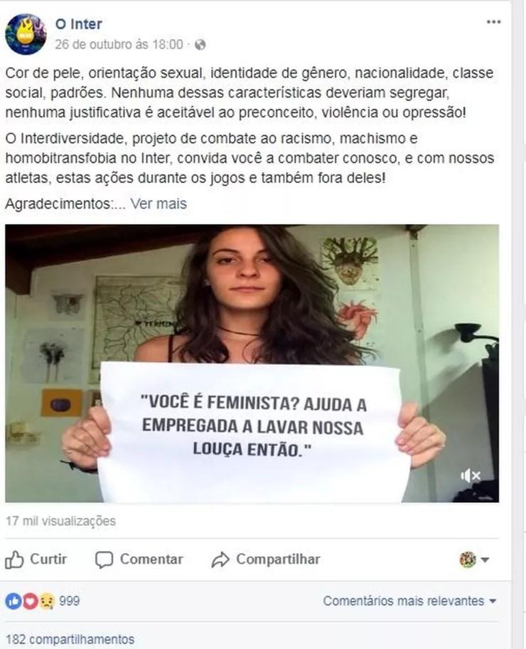 Iniciativas são divulgadas nas redes sociais e tem o objetivo de incentivar o combate a todo tipo de discriminação (Foto: Reprodução/ Facebook / O Inter )