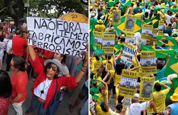 Recife teve protestos contra Dilma e contra Temer neste domingo (Foto: Marlon Costa/Futura Press/Estadão Conteúdo e Marlon Costa/Pernambuco Press)