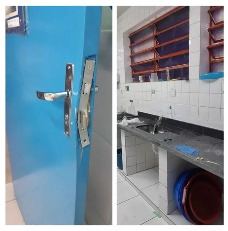 Criminosos arrombaram portas de salas de aula e levaram torneiras da cozinha da EMEI Manoel Preto, na Zona Norte de SP — Foto: Reprodução/Gestão Escolar EMEI Manoel Preto