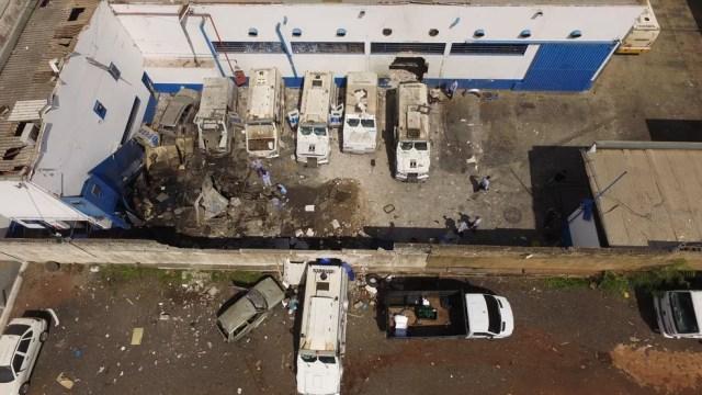 Imagens de drone mostram a destruiçao na empresa Brink's após ataque em Ribeirão Preto, SP — Foto: Alexandre Sá/EPTV