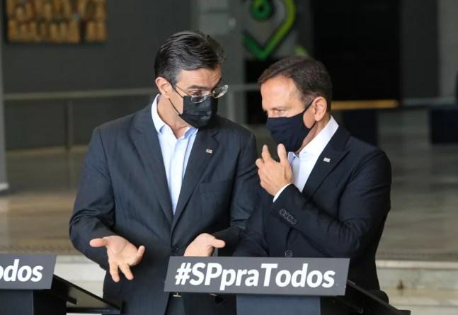 O governador de São Paulo, João Doria, ao lado do vice-governador Rodrigo Garcia, ambos do PSDB. — Foto: Secom/GESP