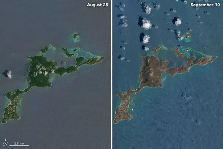 Imagens mostram efeitos de Irma na Ilha Gorda, uma das Ilhas Virgens Britânicas (Foto: Reprodução/NASA)