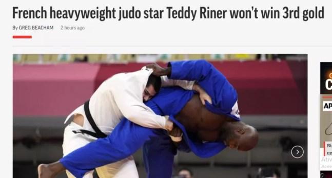 Teddy Riner, estrela do judô peso-pesado francês, não vai ganhar o terceiro ouro — Foto: Reprodução
