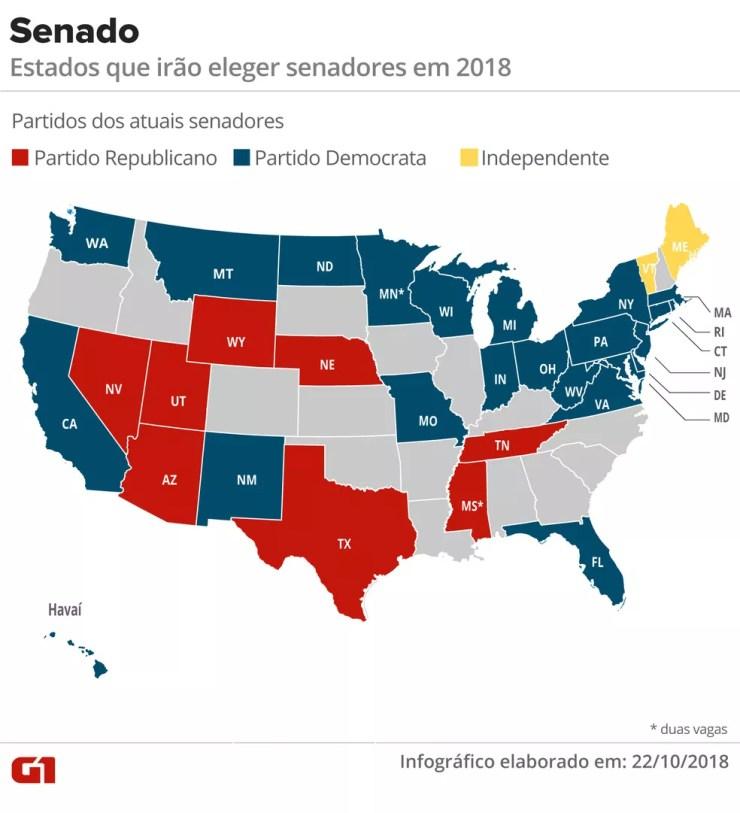 Mapa de senadores dos EUA — Foto: Karina Almeida/G1