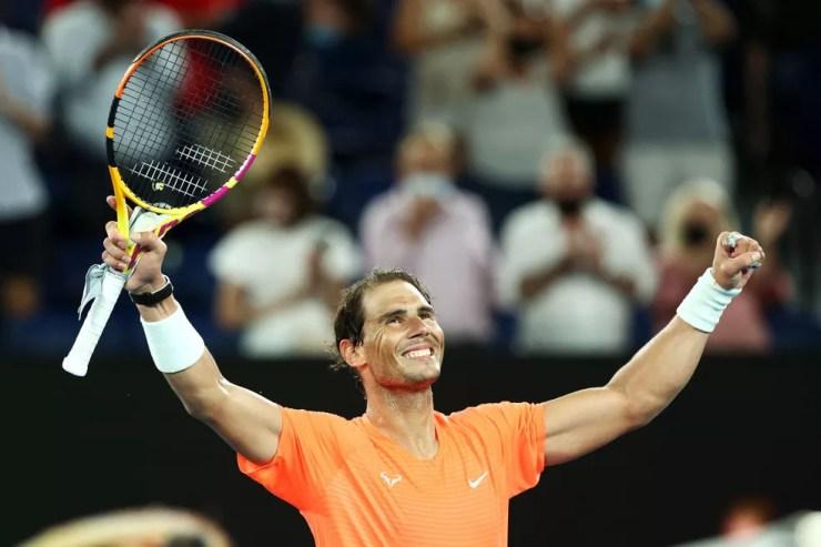 Número 2 do ranking mundial, Rafael Nadal venceu terceira no Australian Open contra Michael Mmoh — Foto: Cameron Spencer/Getty Images