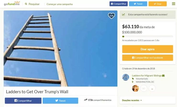 Campanha online para comprar escadas para imigrantes vai, na verdade, doar dinheiro para  ONG que ajuda imigrantes nos EUA — Foto: Reprodução/gofundme