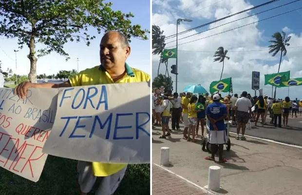 Maceió teve protestos contra Dilma e contra Temer neste domingo (Foto: Suely Melo/G1 e Jonathan Lins/G1)