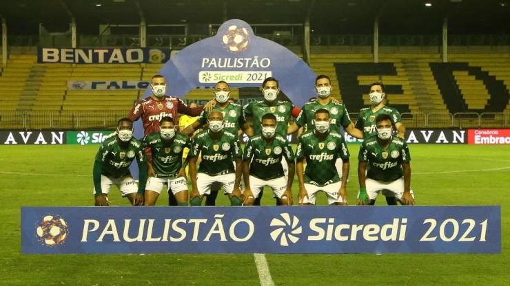 Time do Palmeiras antes de jogo contra o São Bento — Foto: César Greco/Agência Palmeiras
