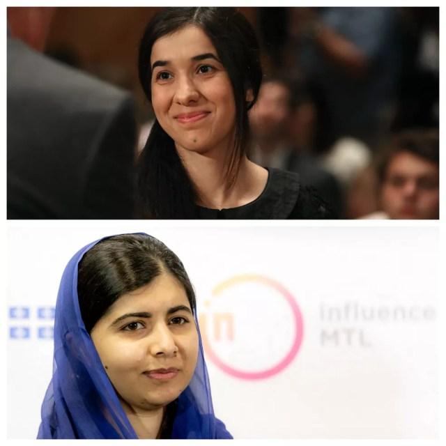 Nadia Murad e Malala Yousafzai, últimas vencedoras do Nobel da Paz — Foto: Malala Yousafzai: David Himbert - Hans Lucas - AFP; Nadia Murad: AP