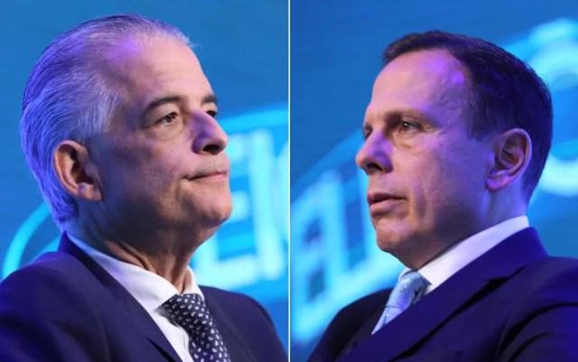 Márcio França e João Doria falam sobre suas propostas no debate da Globo. — Foto: Celso Tavares/G1