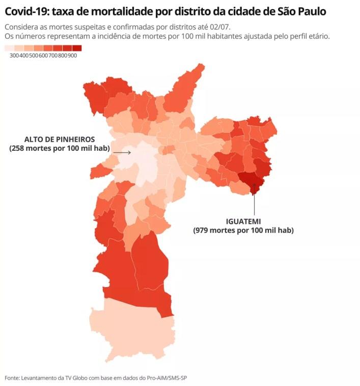 Cidade de SP tem áreas com maior incidência de mortes pela doença neste ano — Foto: TV Globo