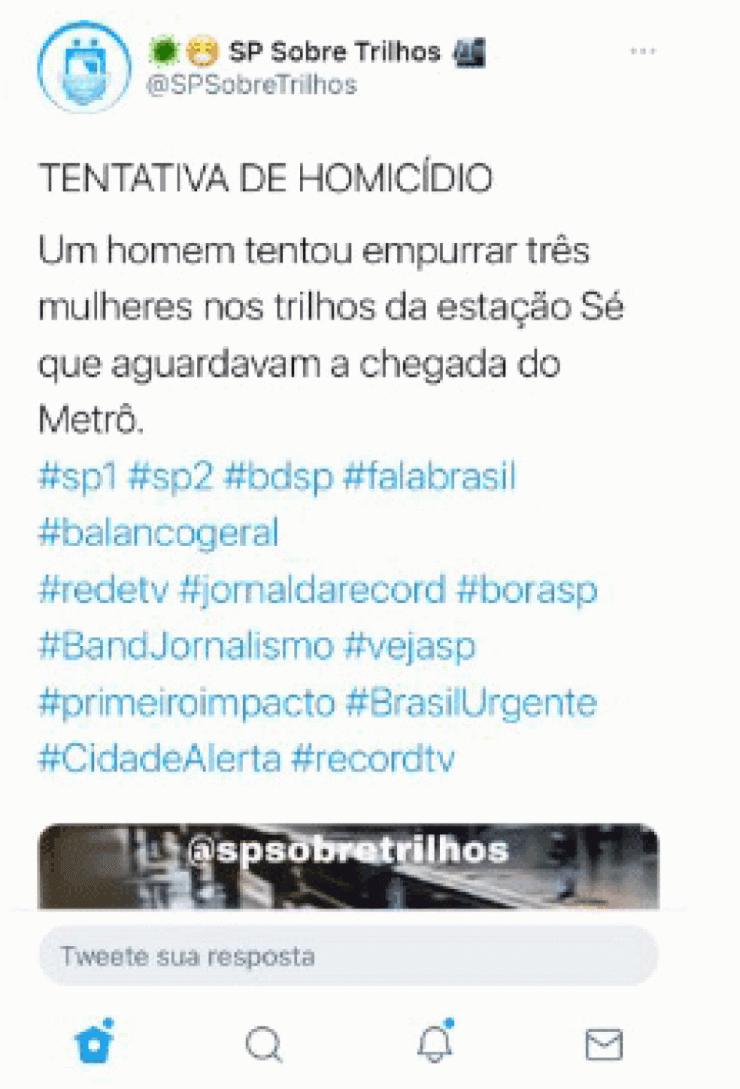 SP Sobre Trilhos divulgou vídeo nesta semana que mostra homem empurrando passageiras no Metrô de São Paulo — Foto: Reprodução/Redes sociais