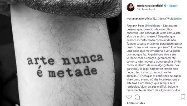 Mariana Xavier posta texto com todo o seu amor à arte (Foto: Reprodução da Internet)