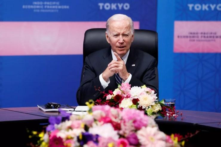 Presidente americano, Joe Biden, durante evento em Tóquio nesta segunda (23) — Foto: Jonathan Ernst/REUTERS