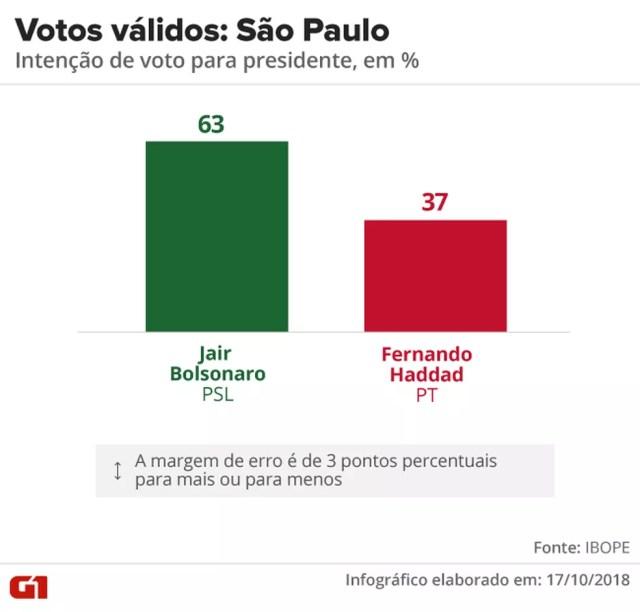 Pesquisa Ibope - 2º turno - São Paulo - votos válidos no estado  — Foto: Arte/G1