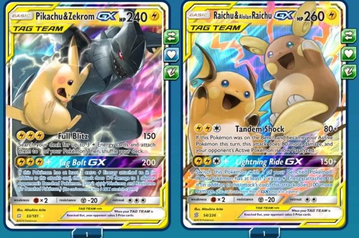Cartas Pikachu & Zekrom GX e Raichu e Raichu de Alola-GX no Pokémon TCG — Foto: Divulgação/Pokémon Company
