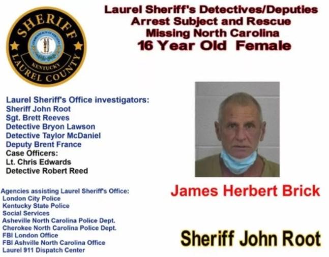 O sequestrador, identificado como James Herbert Brick, tem 61 anos e foi preso imediatamente pela polícia de Kentucky. — Foto: Reprodução/Laurel County Sheriff's Office