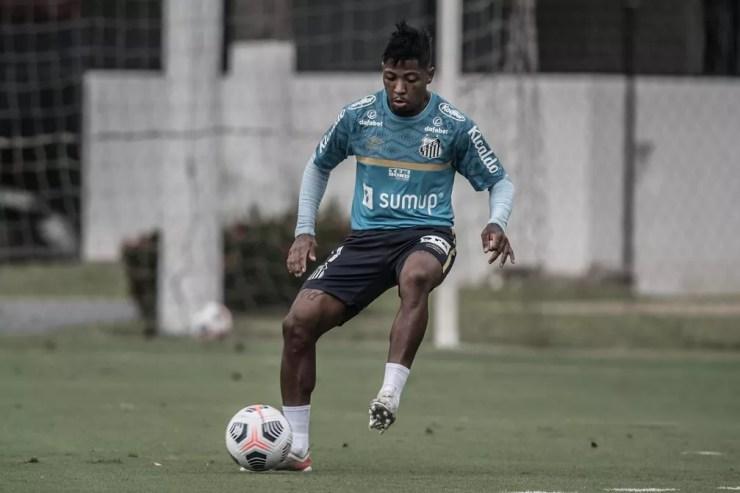 Marinho, atacante do Santos, em treino no CT — Foto: Ivan Storti / Santos FC
