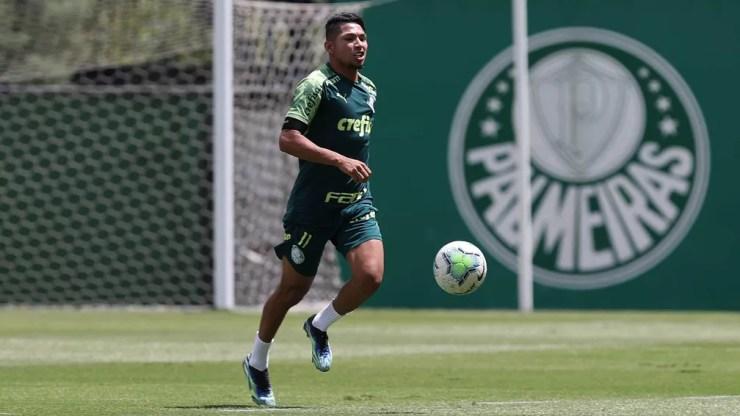 Rony em ação durante treino do Palmeiras: camisa 7 vira opção como centroavante — Foto: Cesar Greco\Palmeiras