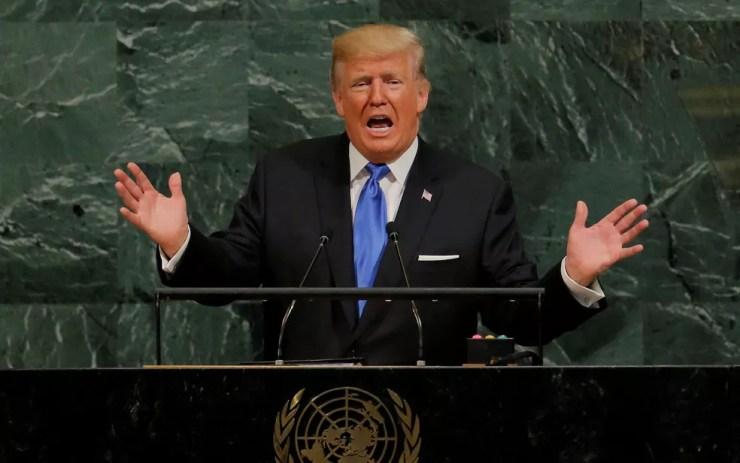 Presidente dos EUA, Donald Trump, discursa na Assembleia Geral da ONU (Foto: Lucas Jackson/Reuters)