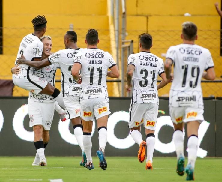 Jogadores do Corinthians comemoram gol sobre o Novorizontino — Foto: Rodrigo Coca / Ag.Corinthians