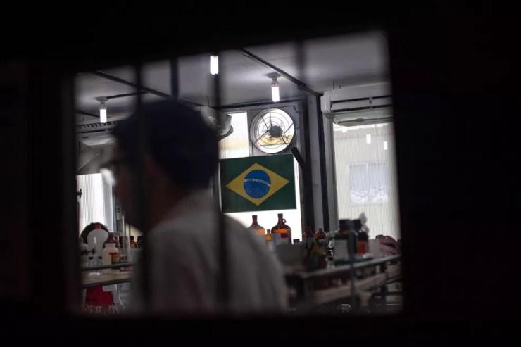 Bandeira do Brasil em centro de pesquisa na UFRJ — Foto: Mauro Pimentel/AFP 