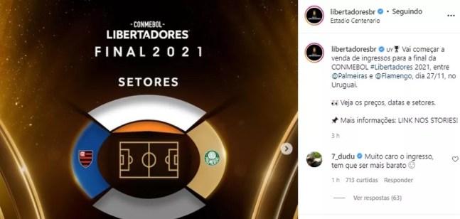 Dudu reclama do preço dos ingressos do Palmeiras — Foto: Reprodução / Instagram