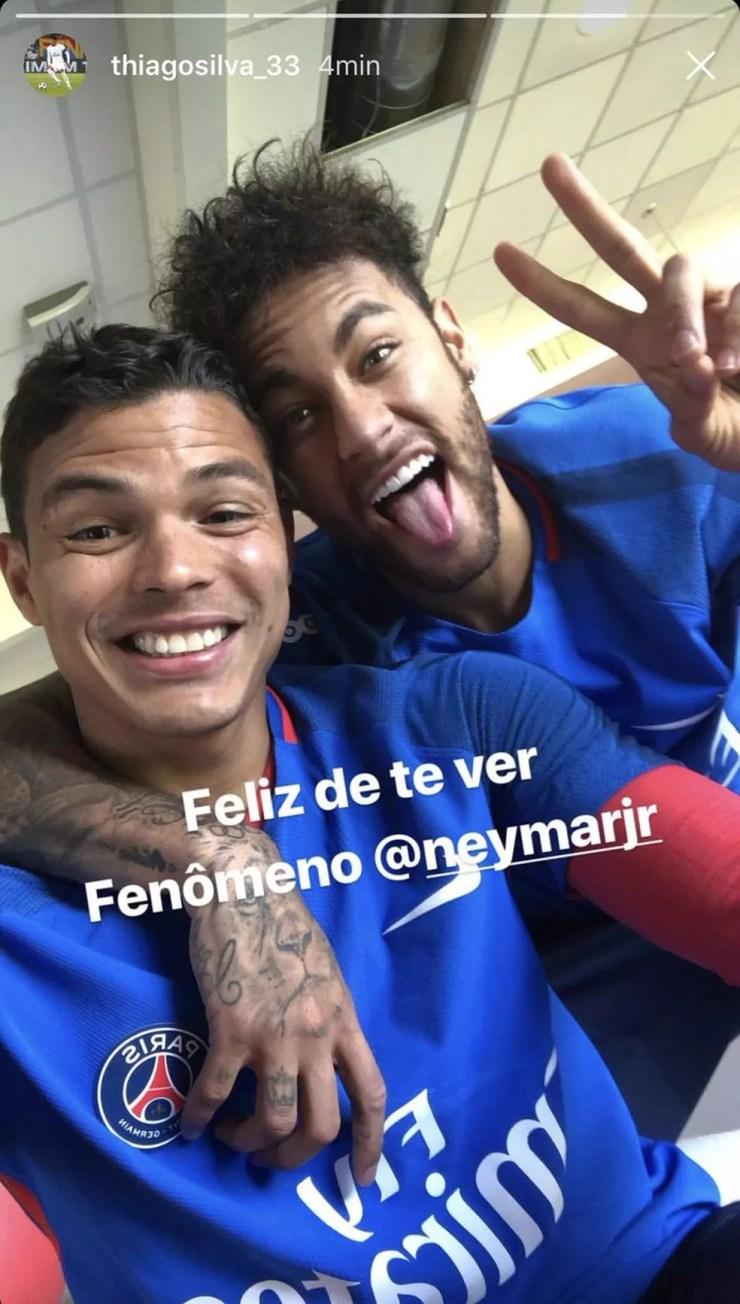 Thiago Silva e Neymar no ct do PSG (Foto: Reprodução / Instagram)