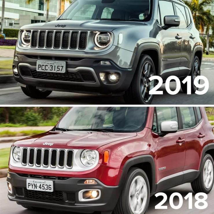 Comparação entre o Renegade 2018 e 2019 — Foto: Jeep/Divulgação