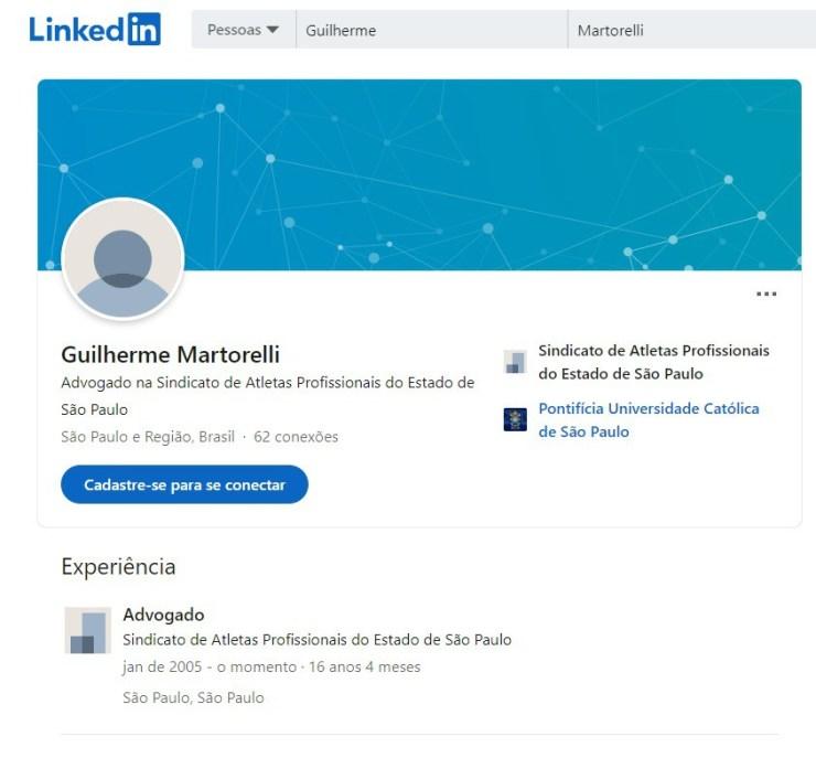 Perfil de Guilherme Martorelli no LinkedIn - Reprodução