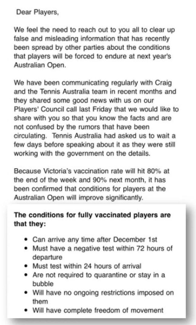 Regras para vacinados no Australian Open — Foto: Reprodução
