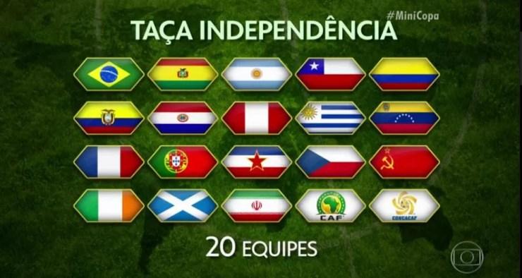 20 seleções participaram da Taça Independência, a "Minicopa" — Foto: Reprodução/TV Globo