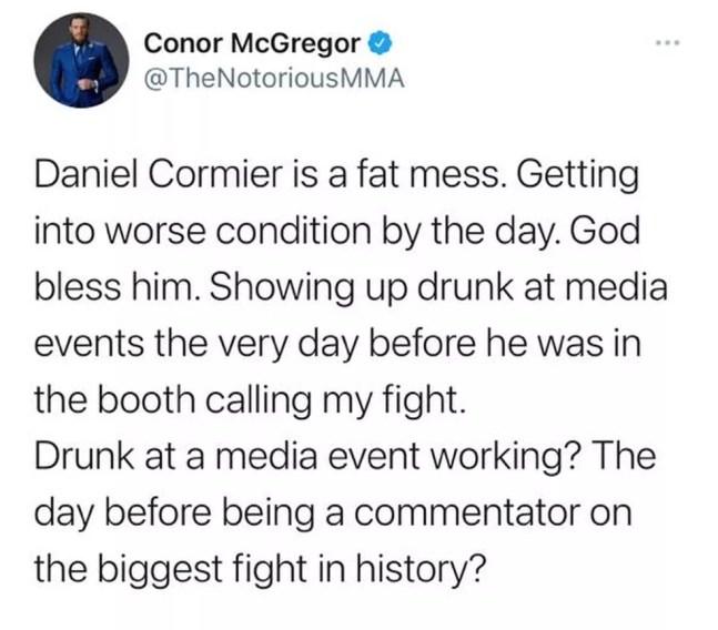 Conor McGregor critica Daniel Cormier, comentarista do UFC — Foto: reprodução/Twitter