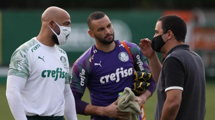 André Jardine visitou treino do Palmeiras na Academia de Futebol, no fim de 2020 — Foto: Cesar Greco/Ag. Palmeiras