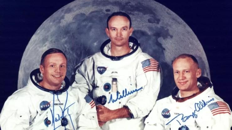 Neil Armstrong, Michael Collins e Buzz Aldrin, os tripulantes da histórica missão Apolo 11 — Foto: Nasa/BBC