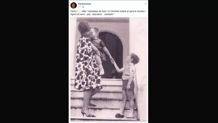 Filha de Ruth, a cantora e atriz Pat Escobar, lamentou a morte da mãe em sua página no Facebook (Foto: Reprodução/Facebook)
