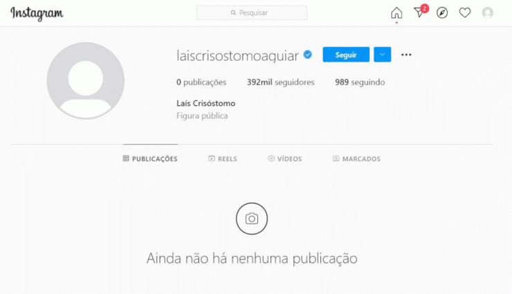 Conta de Lais, que antes era aberta, está fechada atualmente. Ela tem quase 400 mil seguidores no Instagram — Foto: Reprodução/Instagram