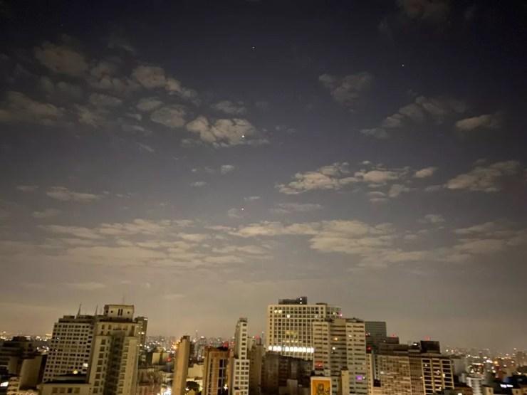 Júpiter, Vênus, Marte e Saturno podem ser vistos simultaneamente no amanhecer do Centro de São Paulo — Foto: Vitor Anastácio/TV Globo
