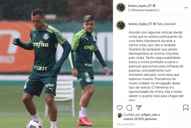 Post de Breno Lopes negando presença em balada — Foto: Reprodução/Instagram