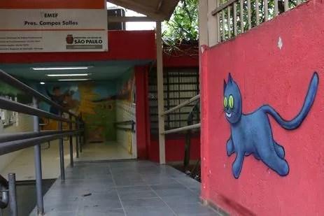 Intervenções artísticas realizadas pelo projeto Escola Criativa, promovido pelo Instituto Choque Cultural, na Escola Municipal de Ensino Fundamental Presidente Campos Salles, na Cidade Nova Heliópolis, zona sul.