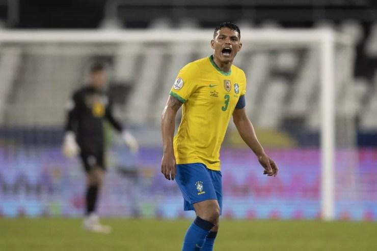 Thiago Silva, capitão da seleção brasileira, durante jogo da Copa América — Foto: Lucas Figueiredo / CBF