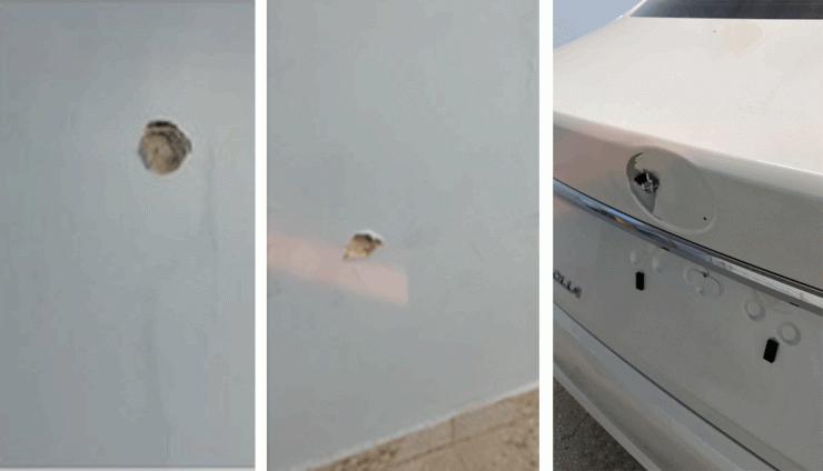 Marcas de tiros nas paredes da casa e no carro da família agredida por PMs em Santo André — Foto: Divulgação/Arquivo pessoal