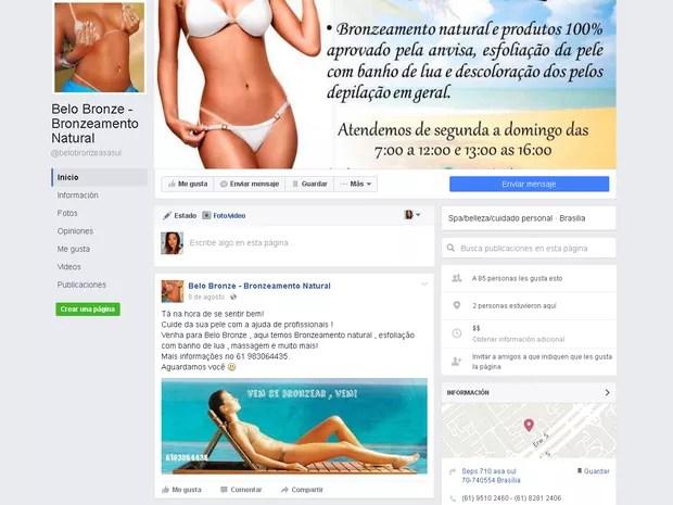 Página da clínica de estética Belo Bronze no Facebook (Foto: Facebook/Reprodução)