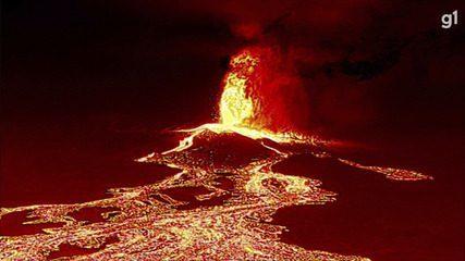 Imagens de drone mostram caminho da lava de vulcão em La Palma