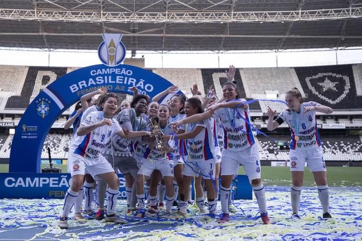 Napoli-SC foi o  campeão do Brasileiro Feminino A2 em 2020 — Foto: Thais Magalhães/CBF